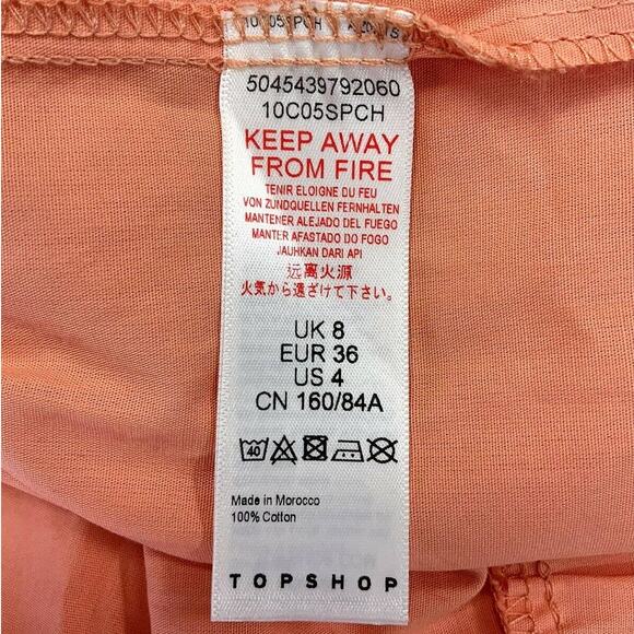 Topshop | NWT | Pink/Peach Poplin Tiered Ruffle Hem Puff Sleeve Open Back Dress - Picture 7 of 7